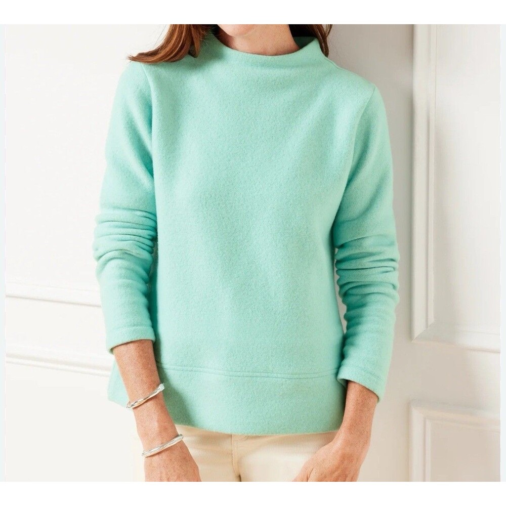 Talbots Fleece funnel neck button detail sweater Sz MP blue